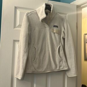 Patagonia Womens Fleece Snap T Pullover  Jacket Cream Ivory SMALL S pocket soft